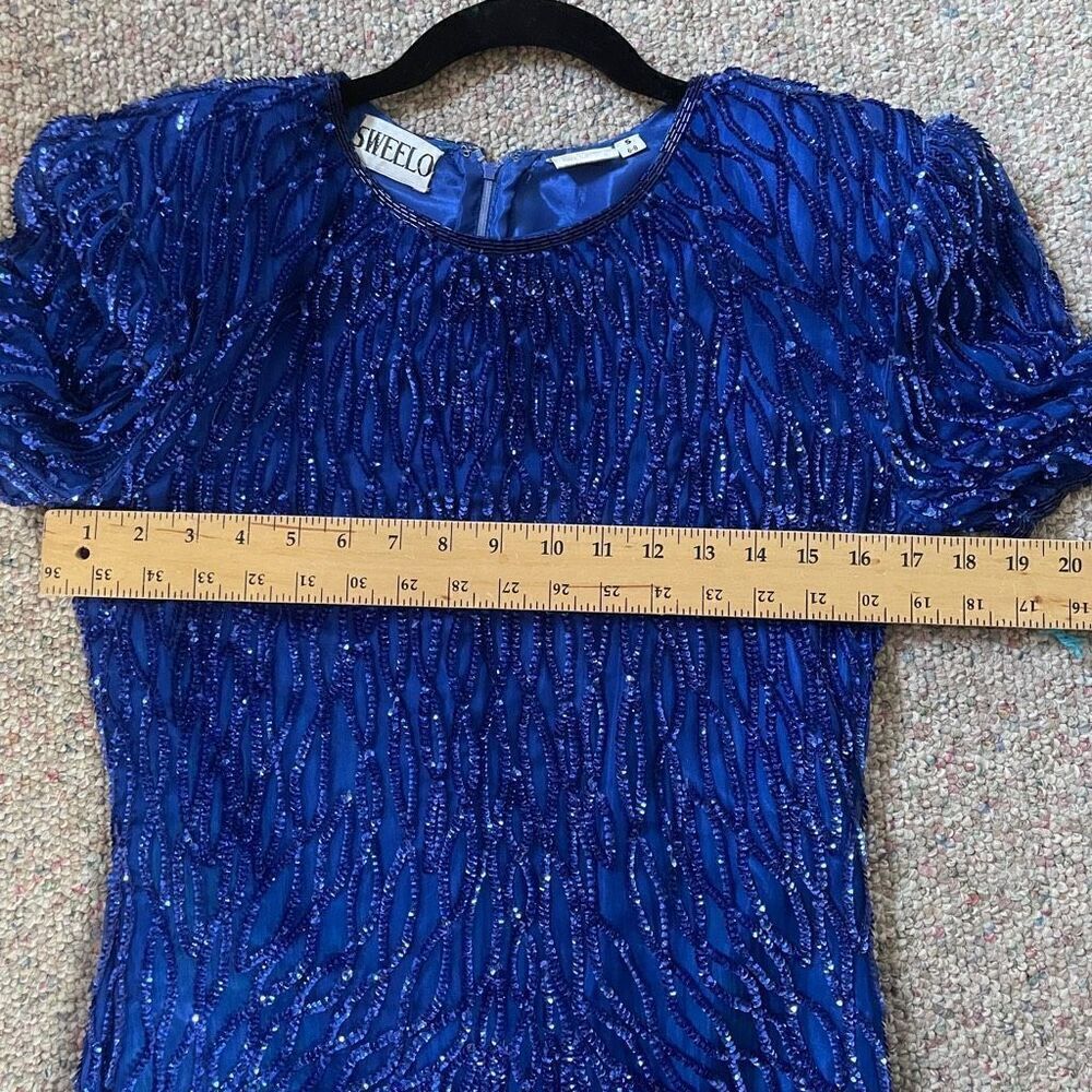 Vintage Sequin Beaded Silk Dress Glam 80s 1980s New Years Eve Holiday - Picture 9 of 12